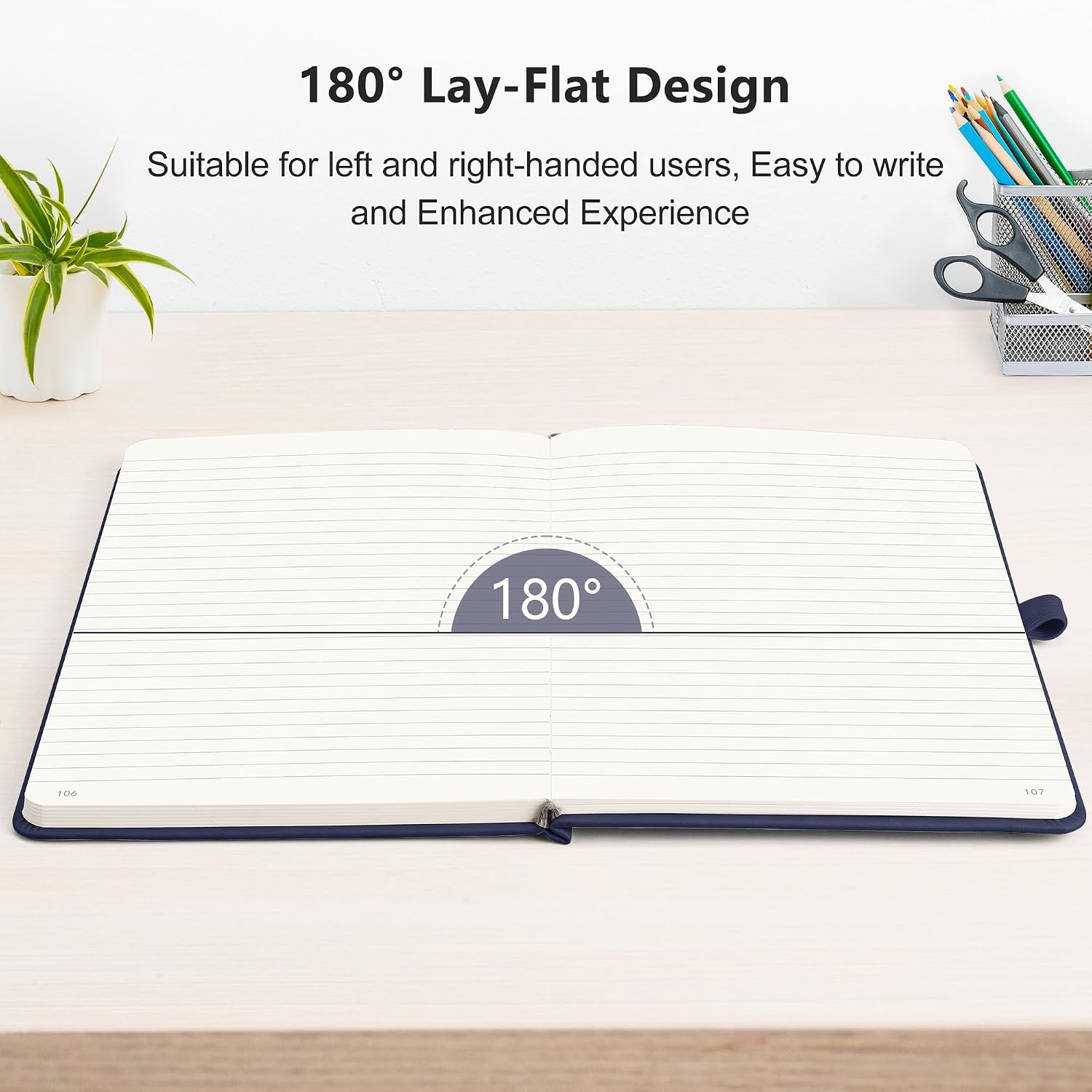 Detalle de RETTACY A5 Lined Journal Notebook, 192 Numbered Pages, 100 GSM Paper, Navy Blue