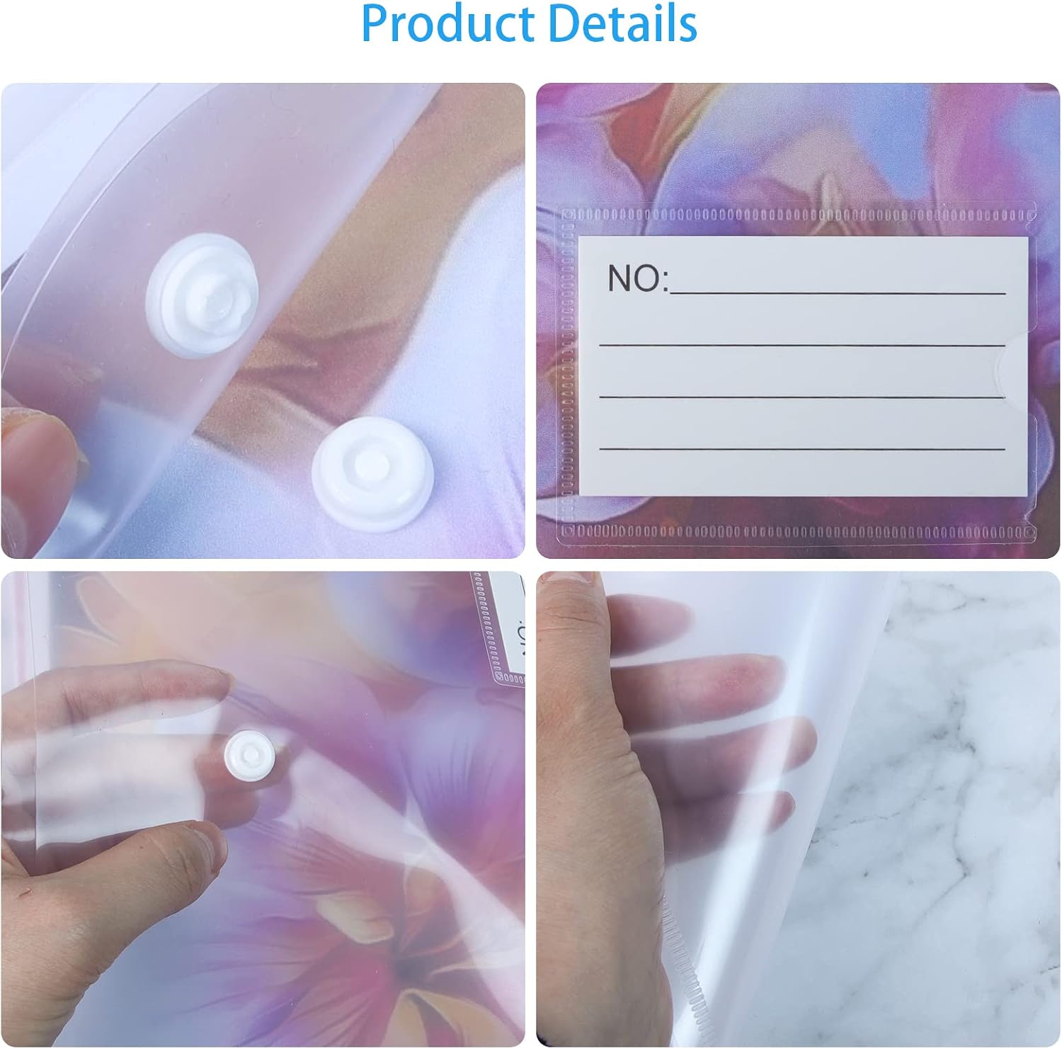 Thumbnail 4 de A4 Clear Plastic Wallets with Popper Buttons – 30 Pack Document Folders with Label Pockets