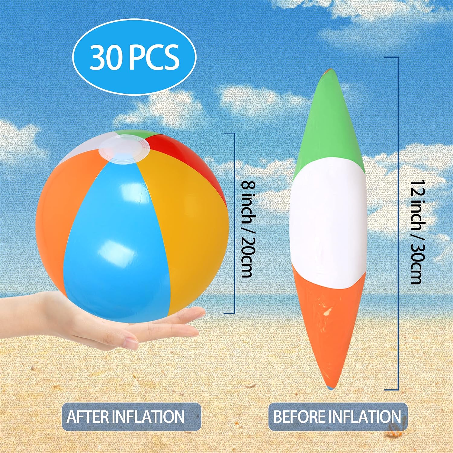 Detalle de LYDTICK 30-Pack Inflatable Beach Balls for Pool & Beach Water Games (Bulk)