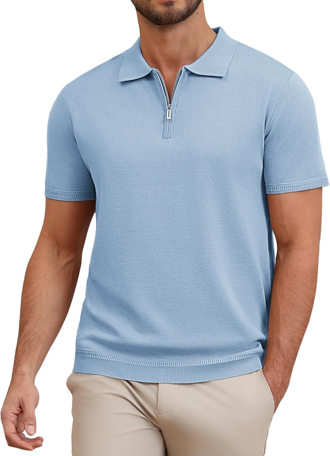 Thumbnail 6 de Polo zippé COOFANDY à manches courtes pour homme – tricot frais, idéal été et golf