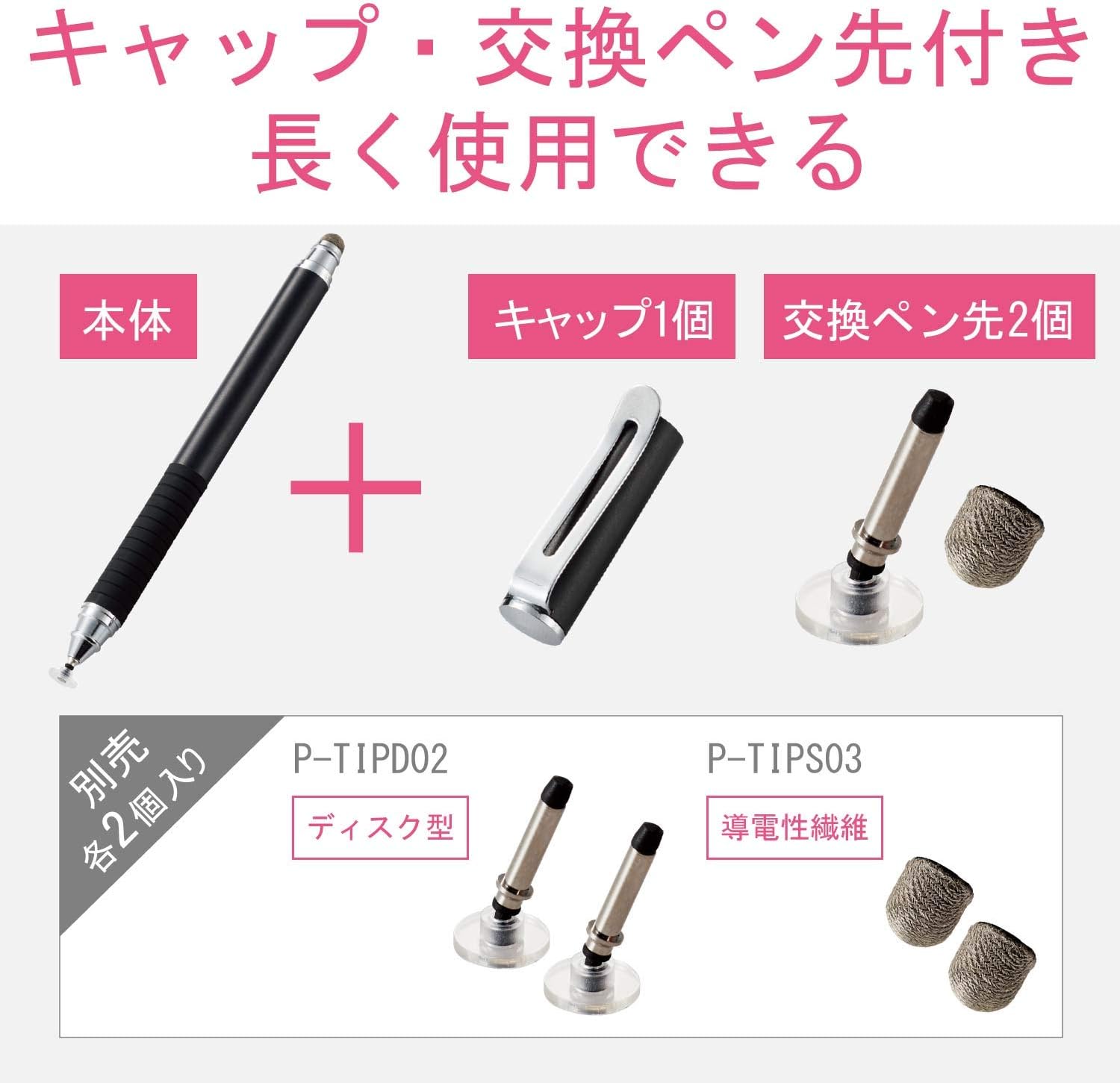 Detalle 2 de エレコム PWTP2WY01BK 2WAYタッチペン 導電繊維・ディスク両用 ブラック