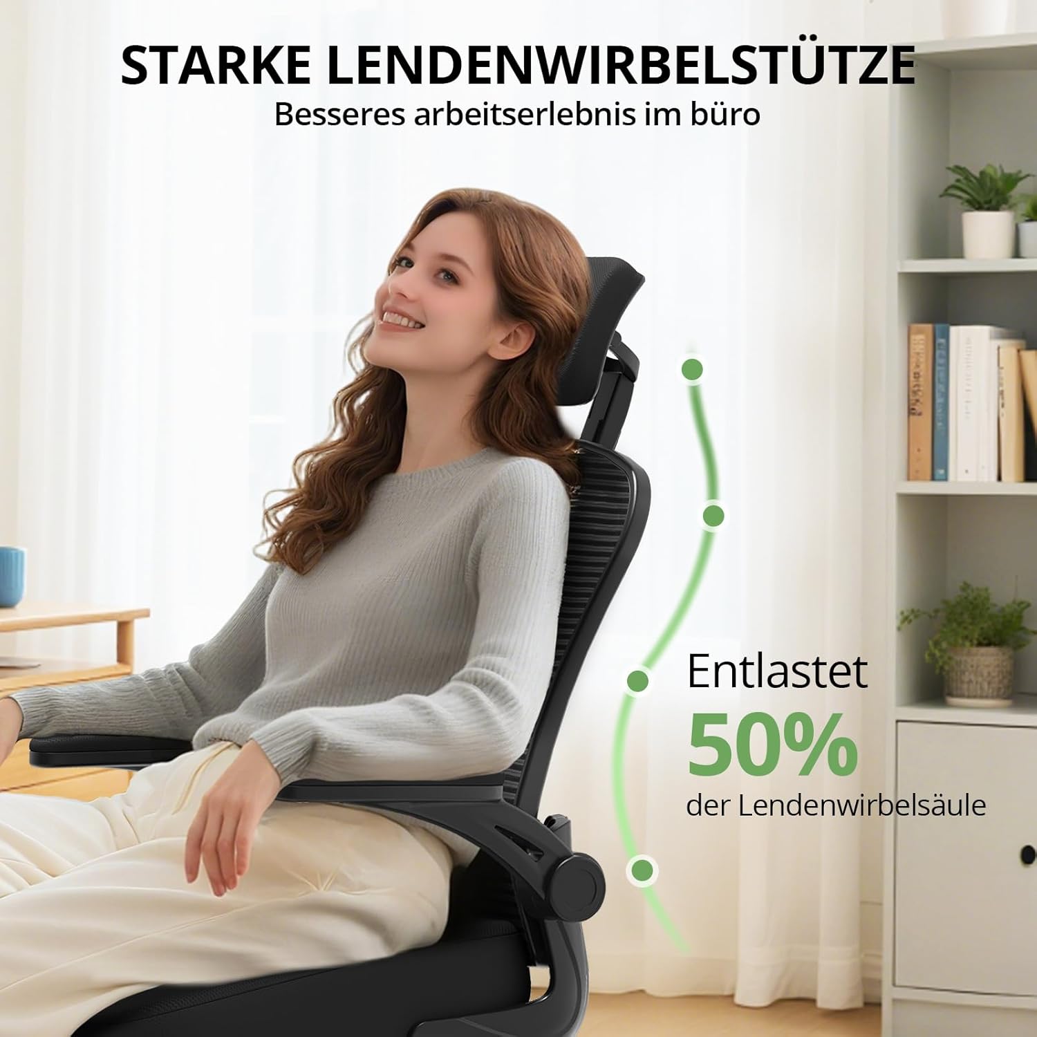 Thumbnail 2 de Synorla ergonomischer Bürostuhl mit Lordosenstütze, 150-kg-Tragkraft und 360°-Drehfunktion (Schwarz)