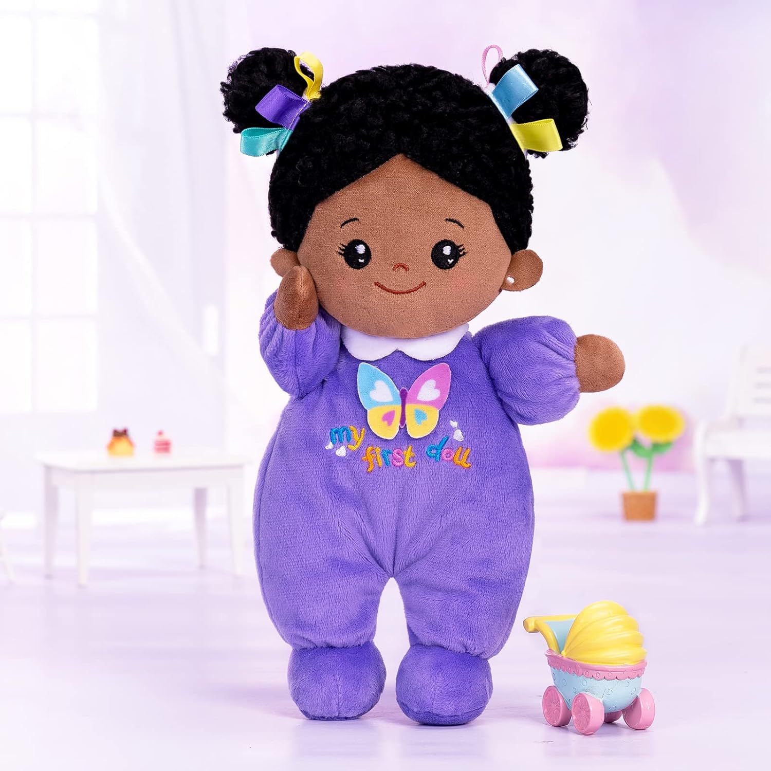 Detalle de OUOZZZ 25cm Black Rag Doll – Washable Soft Baby Doll for Girls