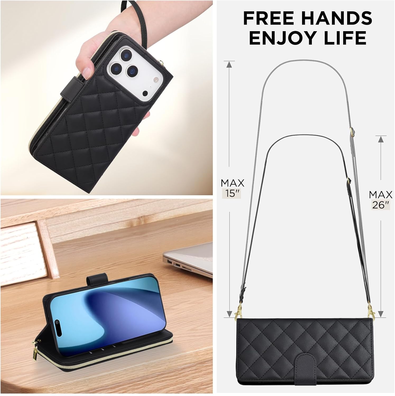Thumbnail 3 de Asuwish iPhone 17 Pro Wallet Case with Tempered Glass Screen Protector and Crossbody Strap