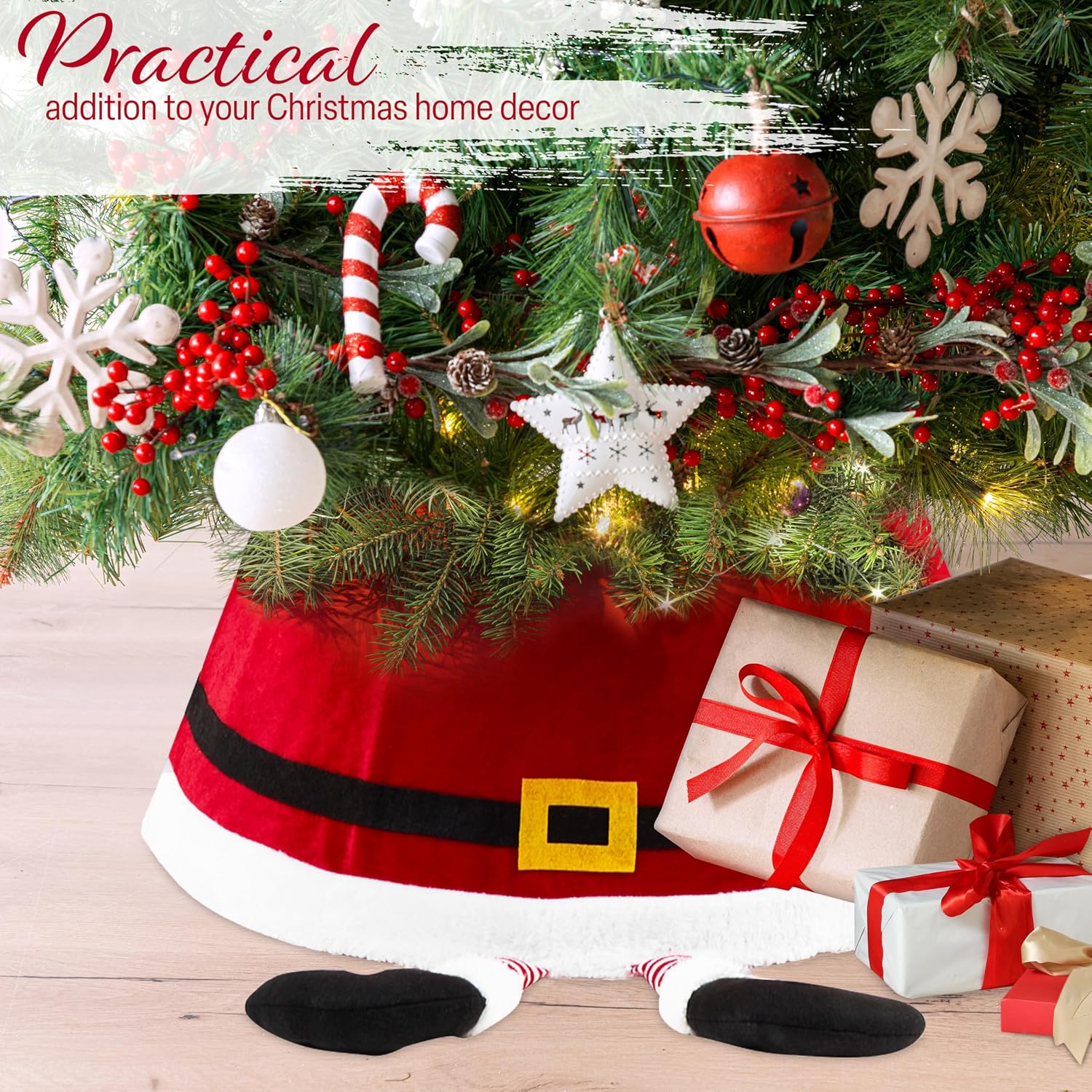 Detalle de DECO EXPRESS Falda de Árbol de Navidad 🎄 Diseño Santa Rojo