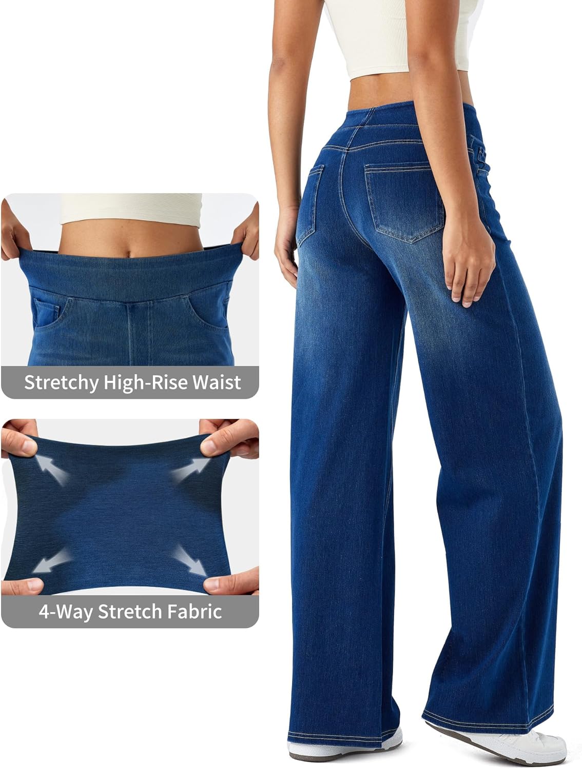 Detalle 2 de LaiEr Large Denim Wide Leg Pants for Women — High Waist, Elastic Comfort, and Retro Marble Detail