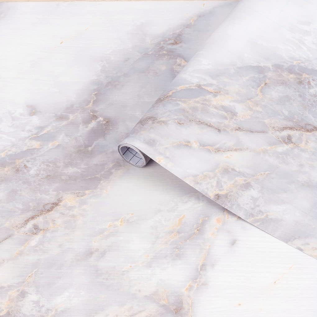 Detalle de Arthome 545-A zelfklevende marmerfolie, wit-goud, 44 cm x 10 m