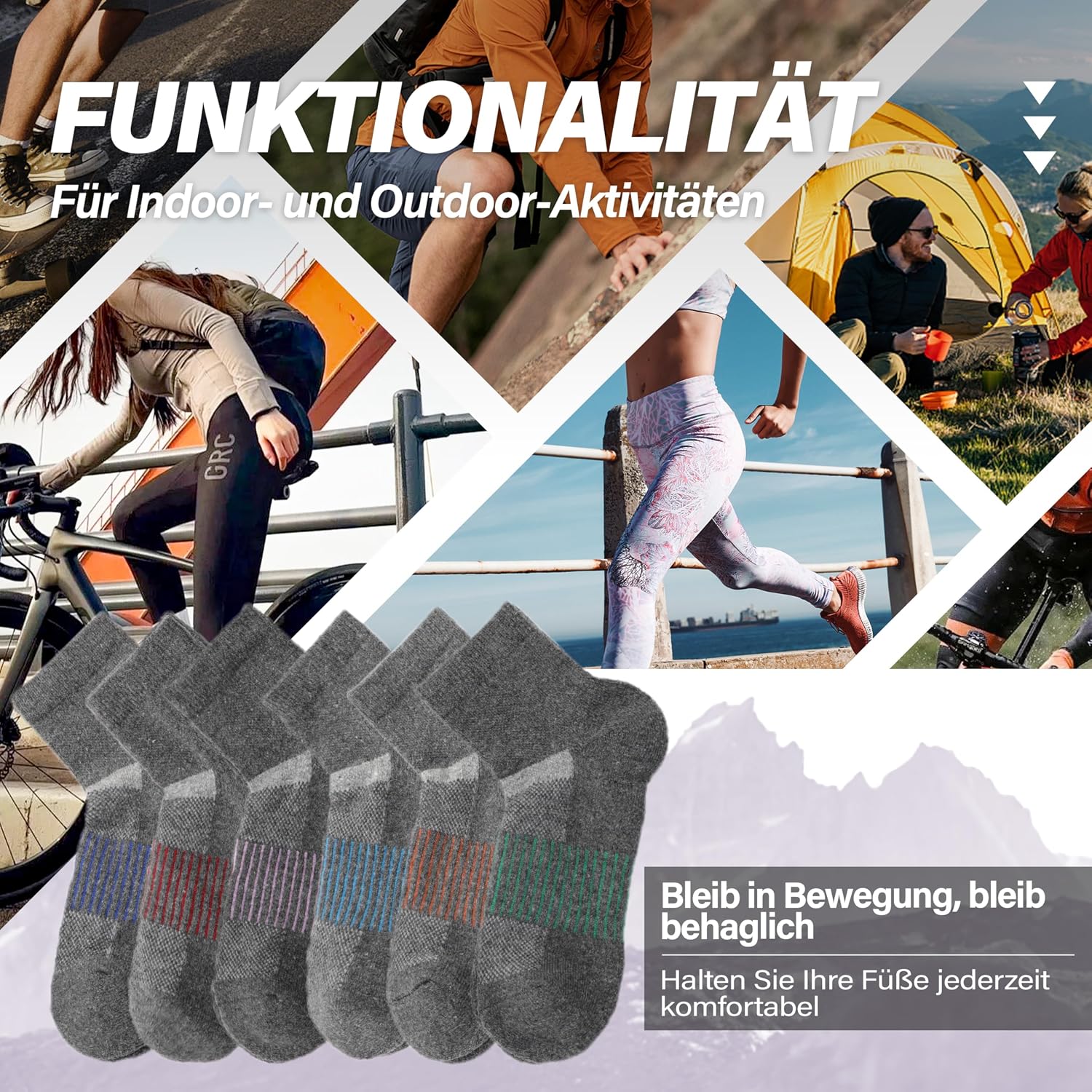 Thumbnail 5 de MOSEY KOSY Merino Kurz Viertellänge Wandersocken 6 Paar
