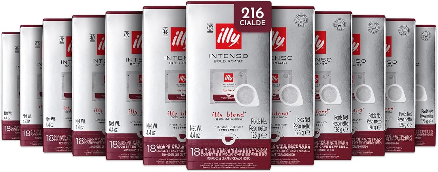illy Caffè in Cialde E.S.E Monodose Intenso – 216 cialde compostabili in confezioni da 12