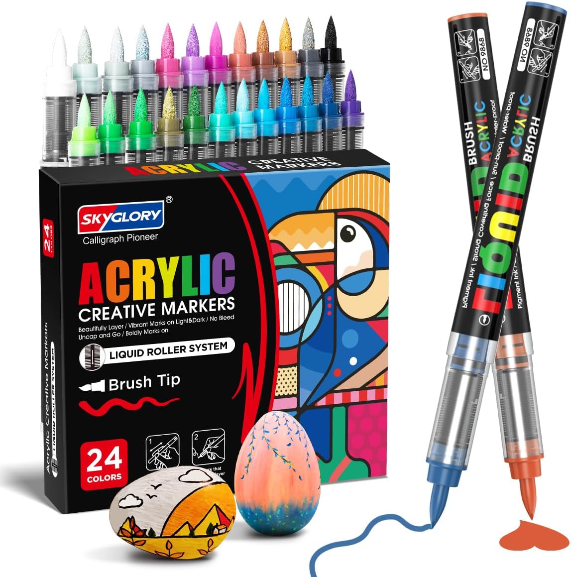 Thumbnail 1 de SKYGLORY 24 Colours High Coverage Acrylic Markers — Multi-Surface Liquid Roller Paint Pens