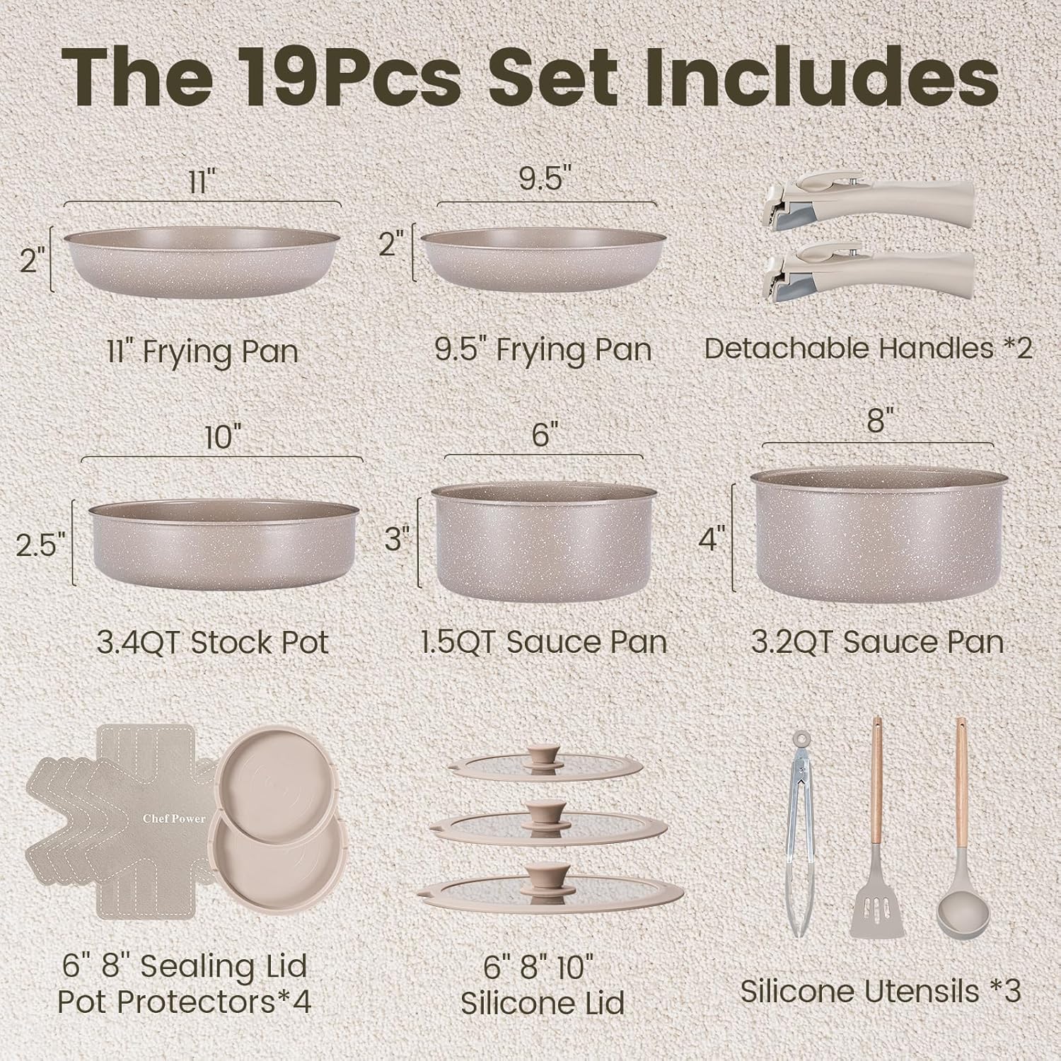 Thumbnail 1 de Chef Power Ceramic Nonstick Cookware Set 19-Piece