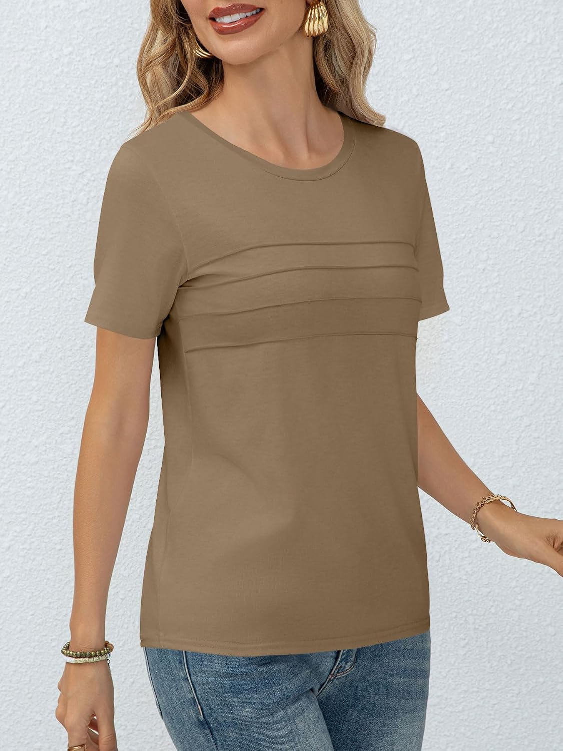Detalle 1 de Haslike kortärmad dam-t-shirt med rund hals och lös passform