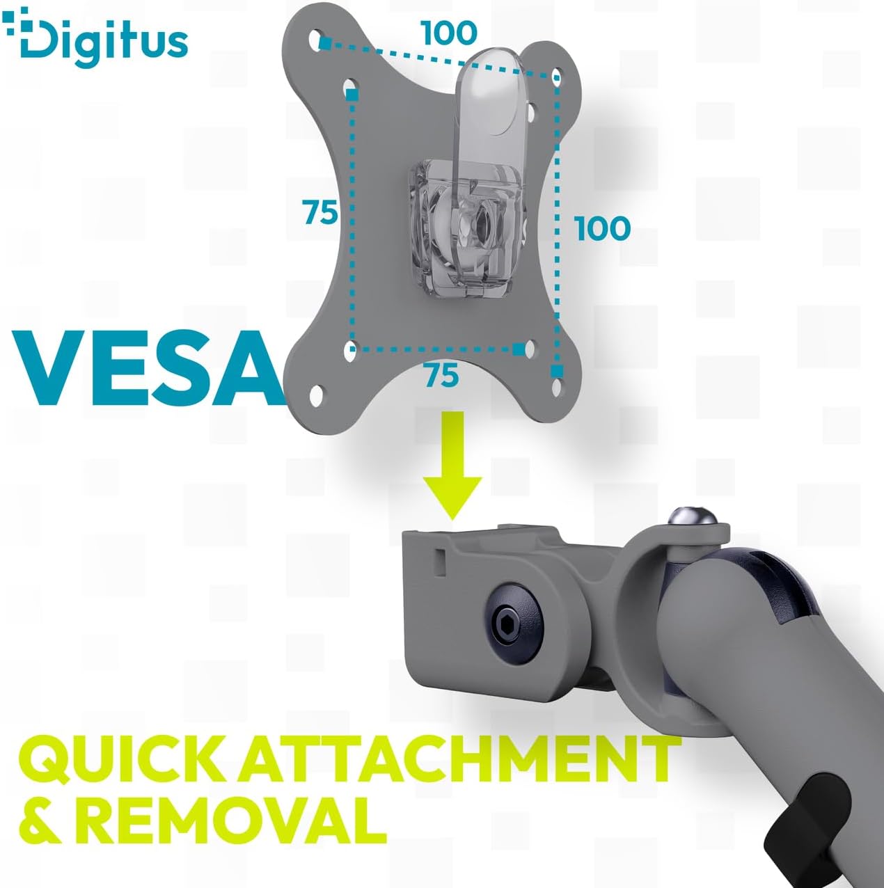 Detalle de DIGITUS Design – uchwyt do monitora do 35 cali, sprężyna mechaniczna, 10 kg