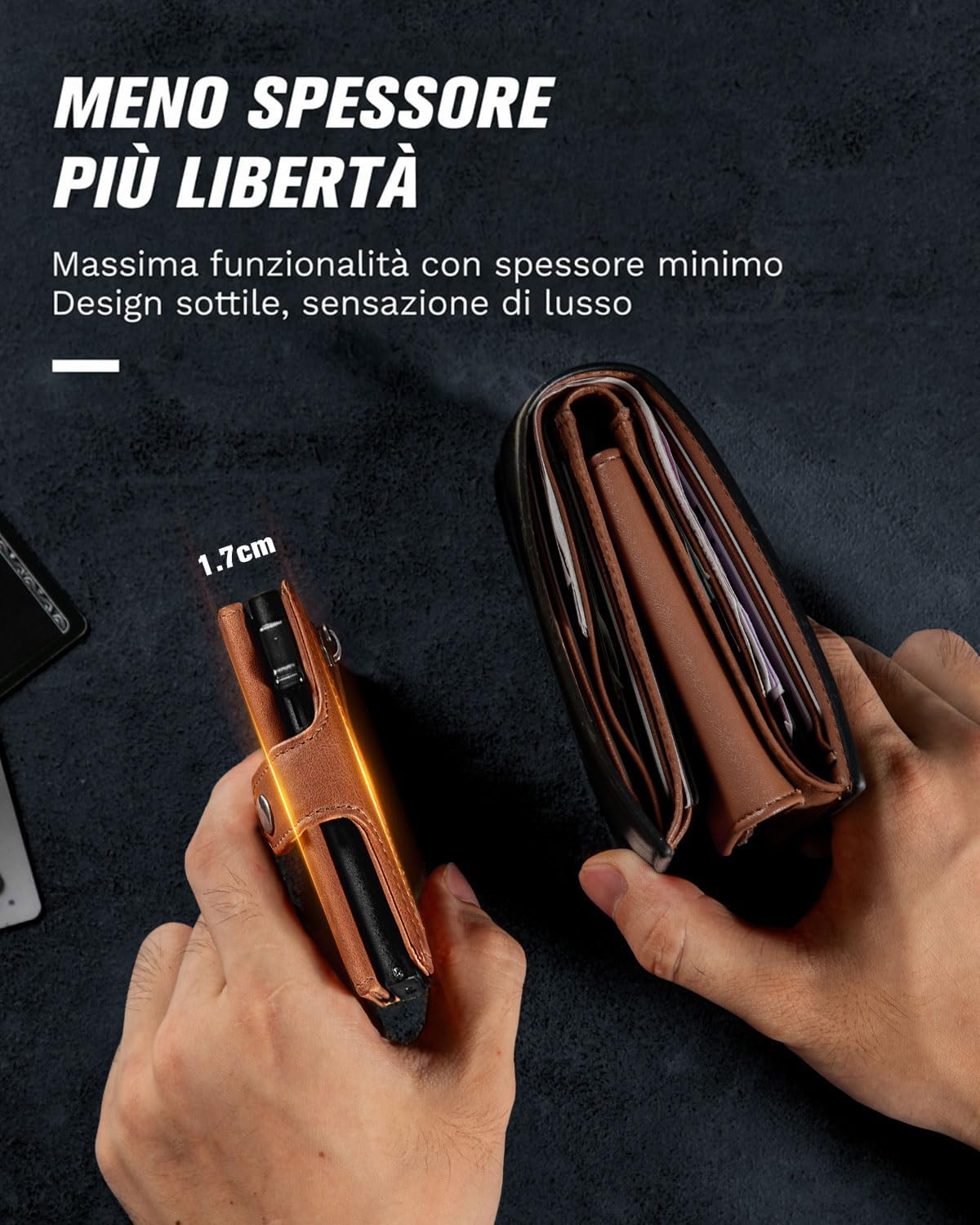 Thumbnail 4 de VMAN Portafoglio Uomo Slim con protezione RFID in pelle pieno fiore – Marrone