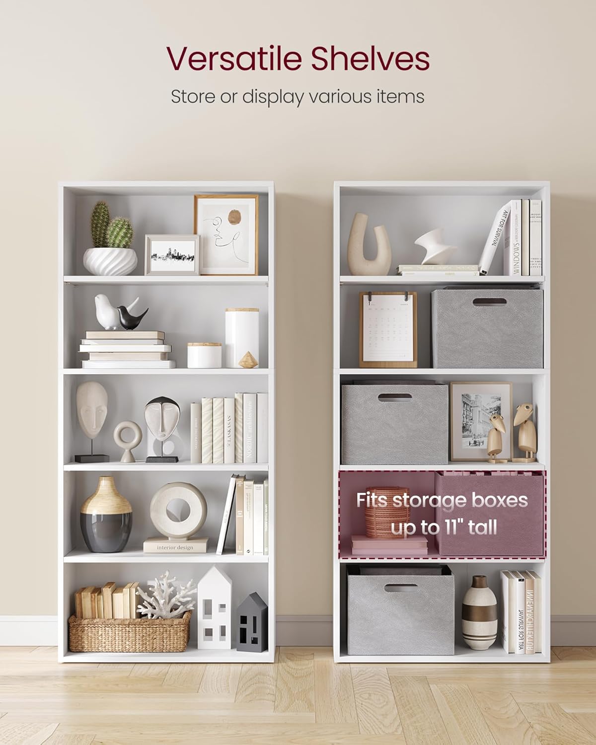 Thumbnail 4 de VASAGLE CUSTOS Collection 5-Tier Bookshelf — Cloud White, 52.5" Tall
