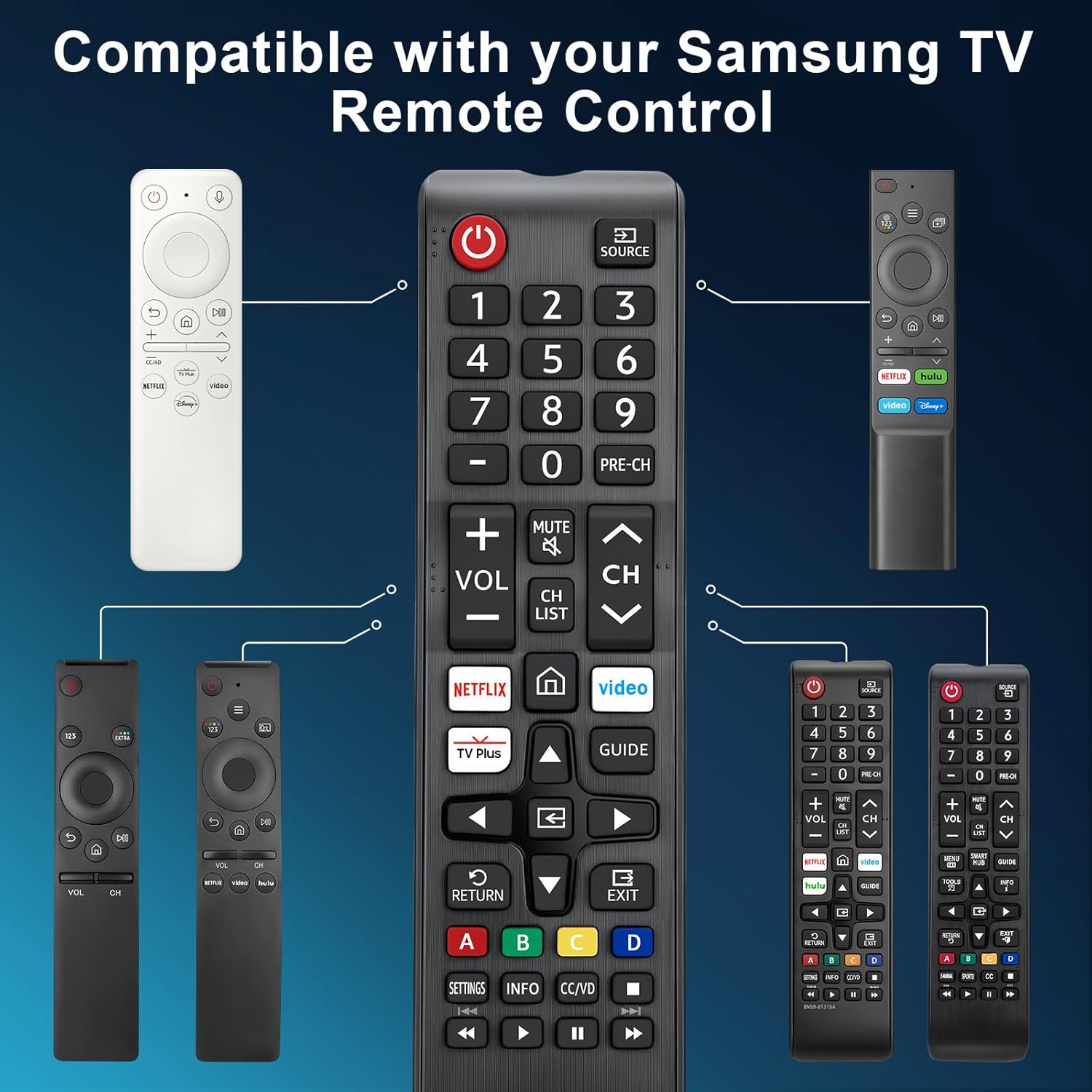 Detalle 2 de (2-Pack) Samsung Smart TV Universal Replacement Remote — BN59 Series, No Pairing Needed