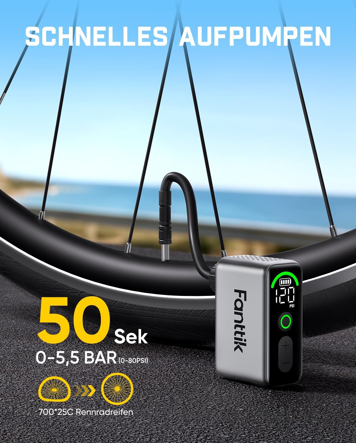 Thumbnail 2 de Fanttik X10 Ace Tiny Fahrradpumpe 120 PSI