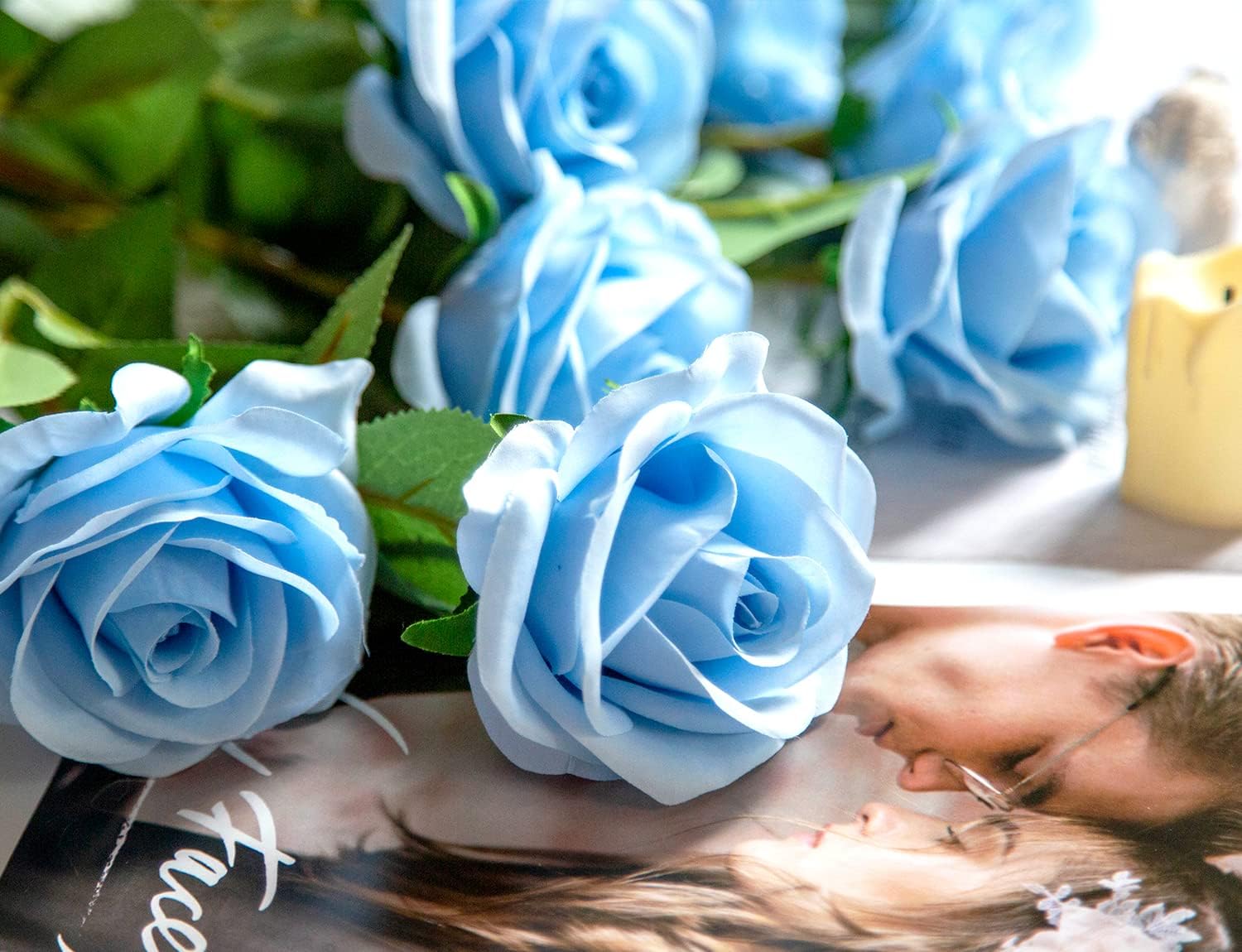 Thumbnail 3 de DuHouse 10-Piece Artificial Roses with Single Long Stems (Sky Blue) for Wedding Bouquets & Table Centres