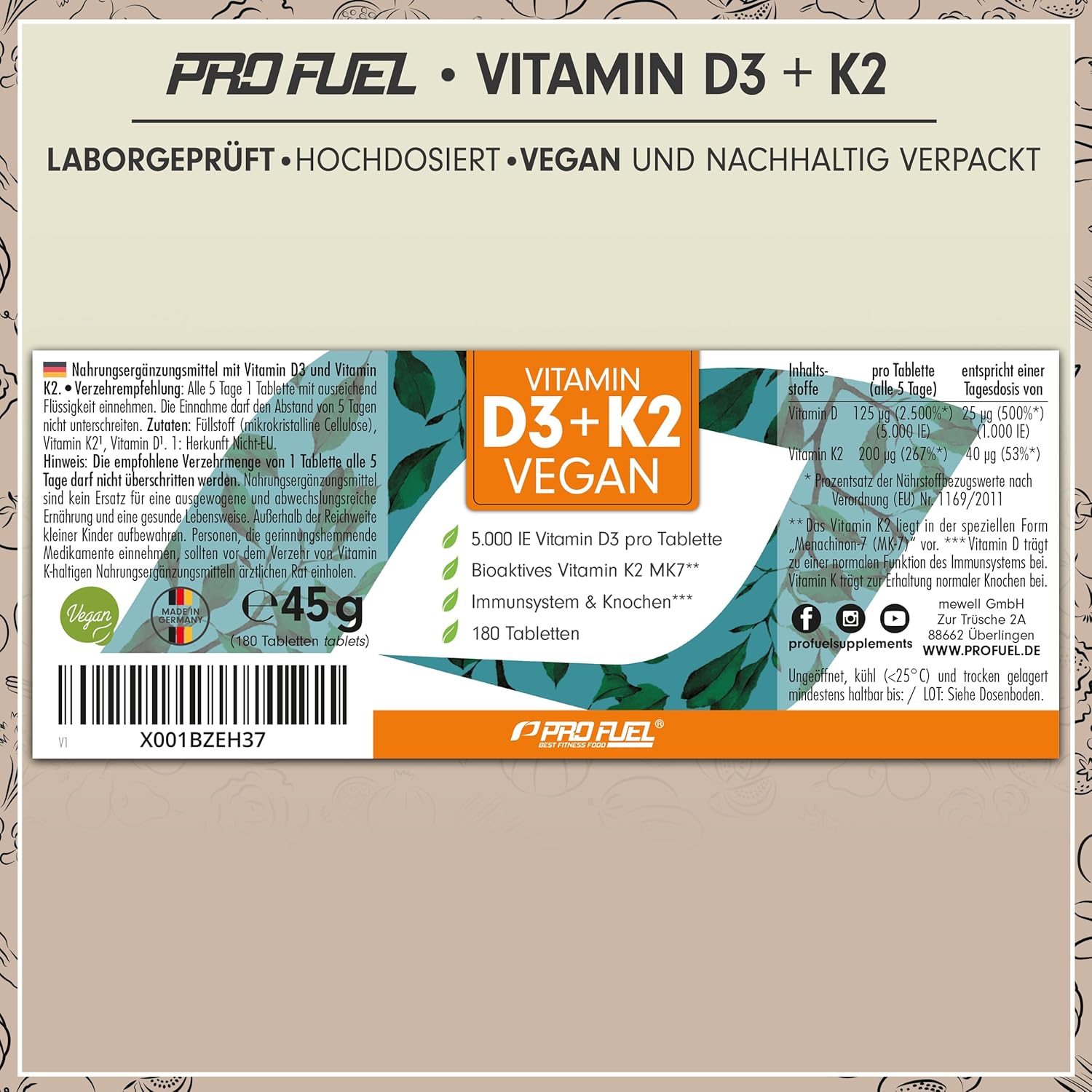 Thumbnail 5 de Vitamin D3 K2 VEGAN 180 Tabletten 💊