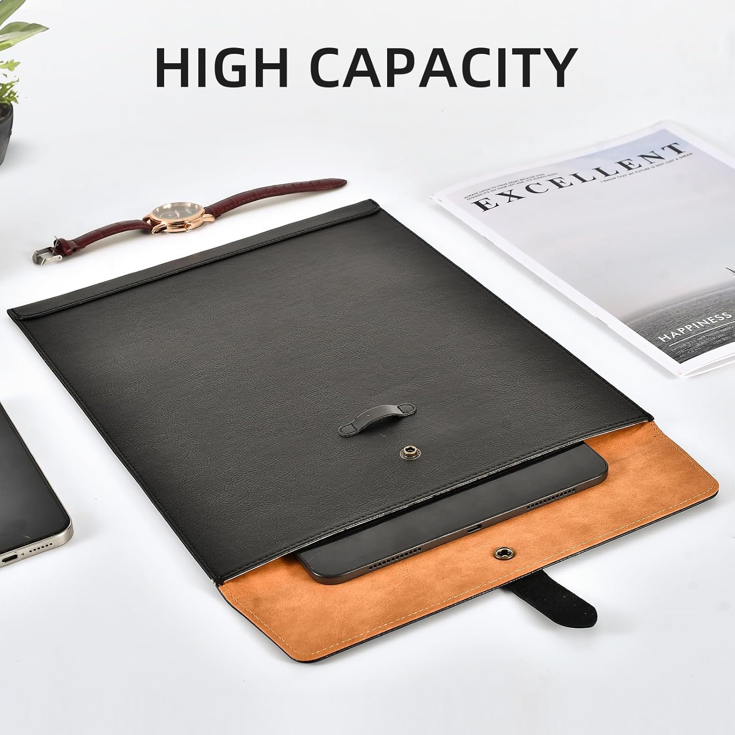 Thumbnail 3 de QiXin Brown PU Leather File Folder with Snap Closure