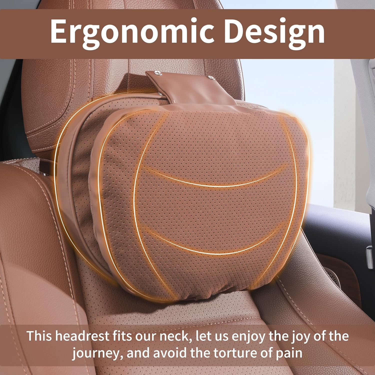 Detalle de Dapucarin Car Headrest Pillow: Dual-Sided Leather & Microfibre Neck Support