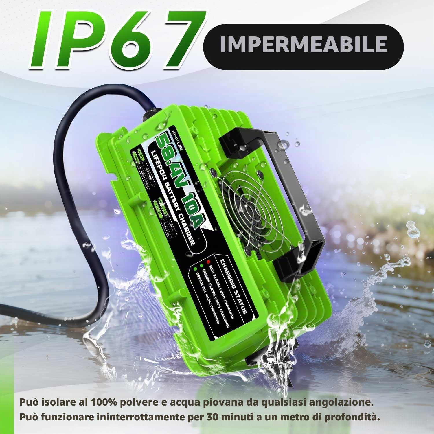 Thumbnail 3 de Xnvua caricabatterie intelligente LiFePO4 automatico 58,4V 10A per batterie 48V (51,2V)