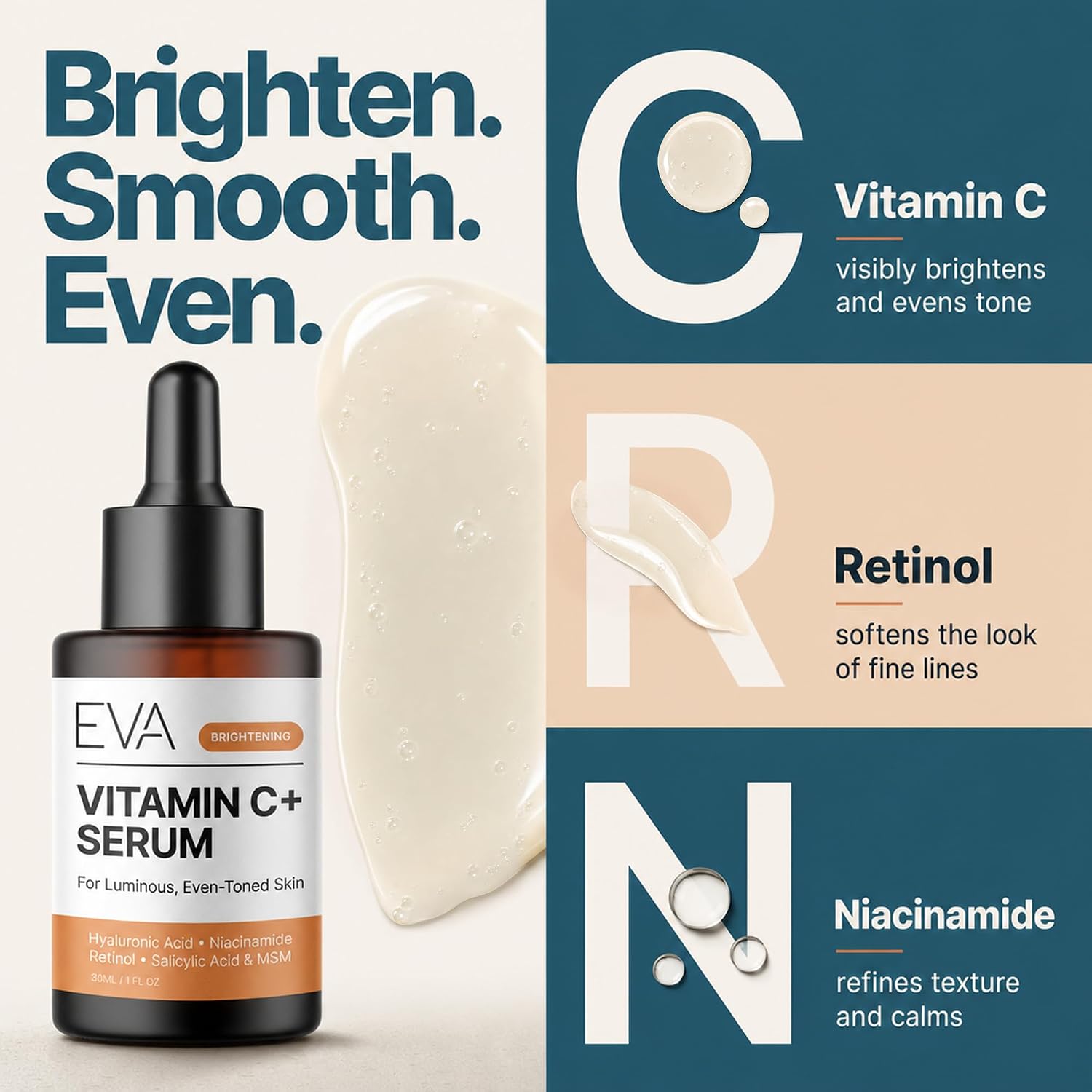 Detalle 2 de Eva Naturals Vitamin C Serum for Face (Retinol, Hyaluronic Acid, Niacinamide & Salicylic Acid) – 1 fl oz