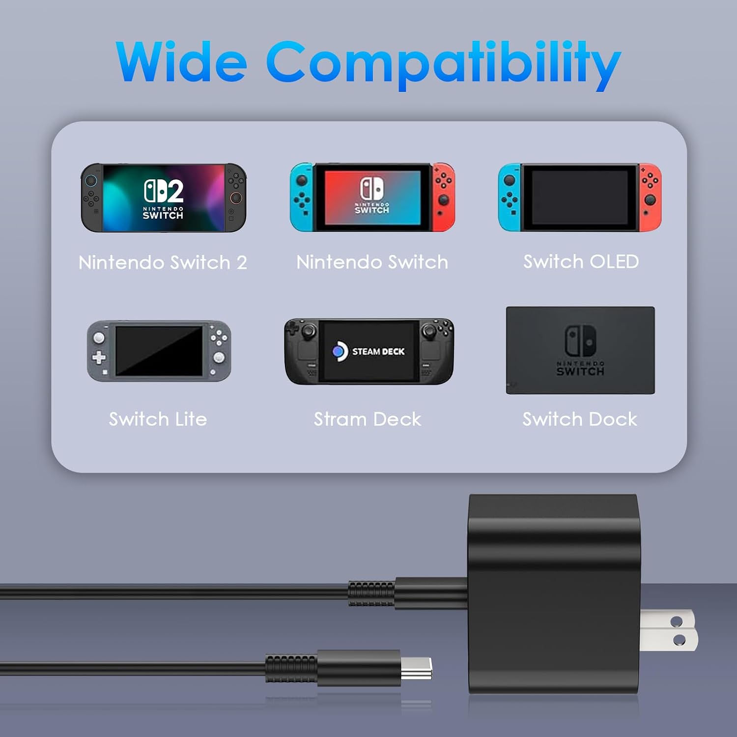 Thumbnail 6 de 60W Charger for Nintendo Switch 2: Fast USB-C Charging for Switch 2, OLED, Lite, Steam Deck and More