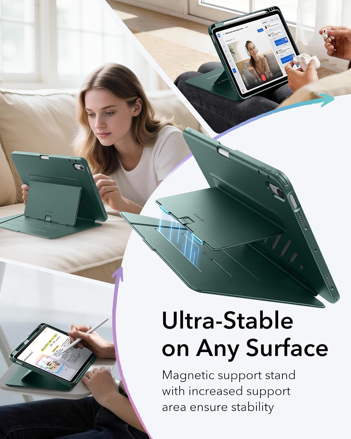 Thumbnail 6 de ESR Flip Magnetic iPad Air 11 Inch Case (M4/M3/M2 & 5th/4th Gen) with Vertical Stand, Pencil Holder – Midnight Green