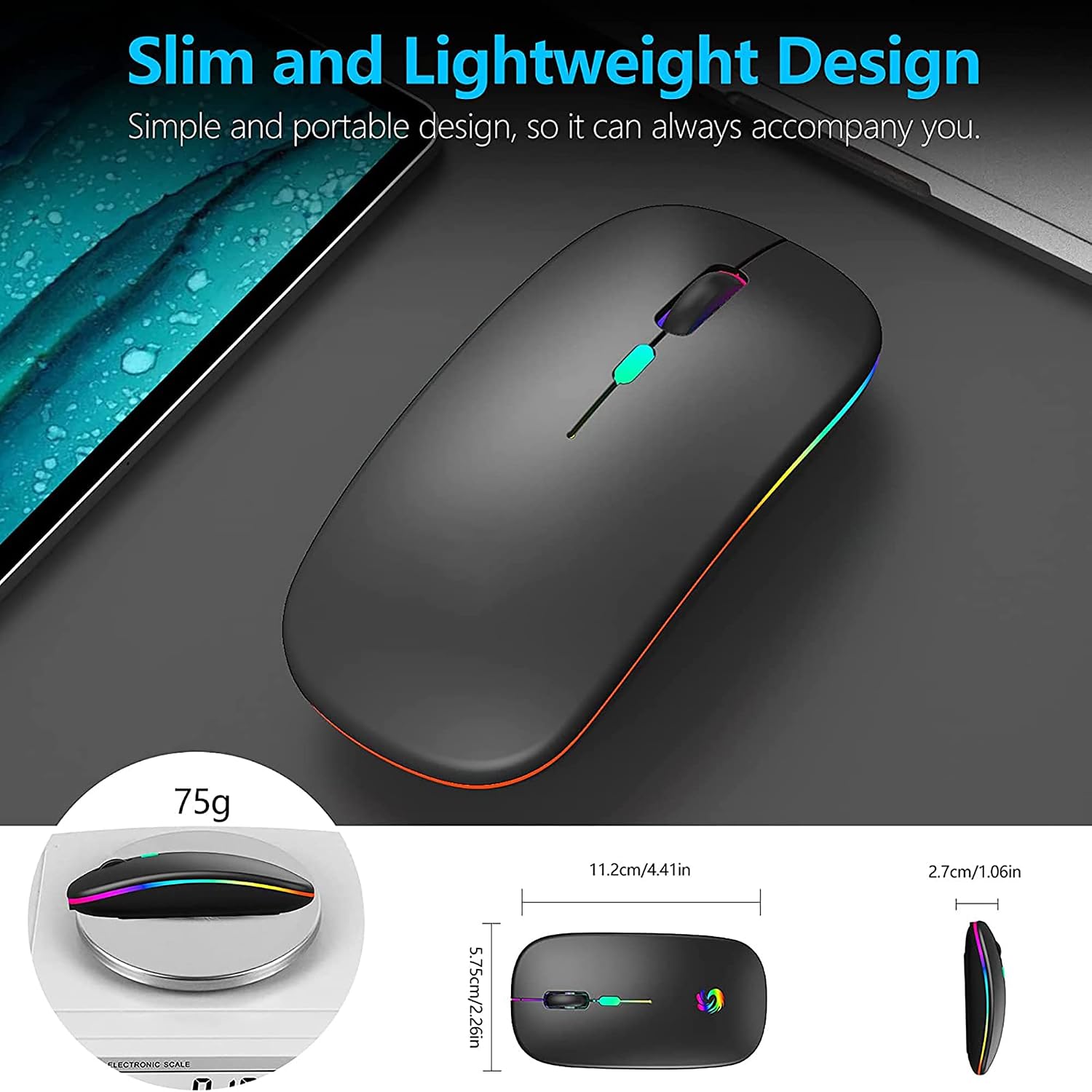 Detalle de TEUREMI Wireless Mouse Rechargeable Dual Mode 2.4G & Bluetooth 5.0