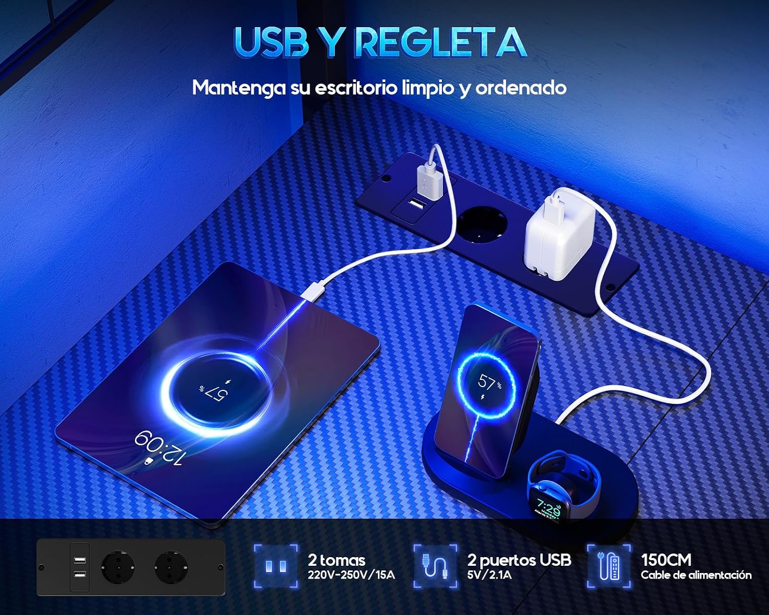 Detalle 2 de Coleshome Escritorio Gaming 130x100 LED