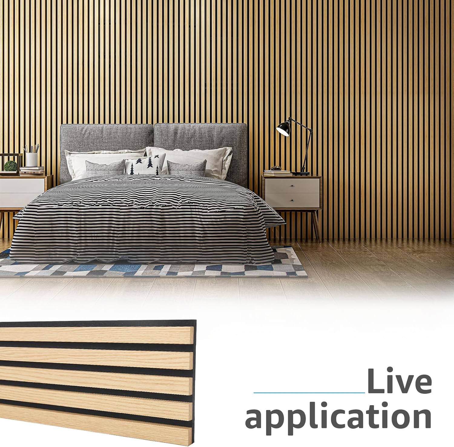 Detalle de Art3d 6-Pack 3D Textured Wood Slat Wall Panels, Oak, 94.5 x 7.9 in