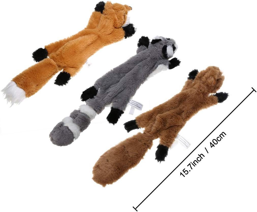 Thumbnail 4 de PDTO Stuffingless Dog Toy Set — 3× 46cm Plush Squeaker Toys (Squirrel, Raccoon & Fox) for Small & Medium Dogs