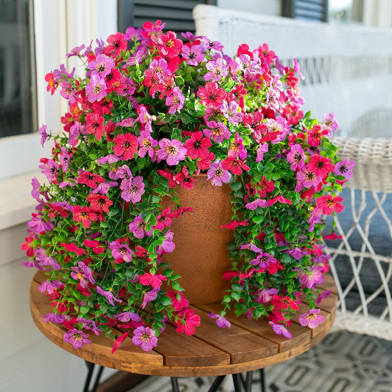 Thumbnail 6 de HyeFlora 2-Pack Artificial Hanging Spring Flowers (Purple & Hot Pink) for Outdoor Porches, Patios & Balconies