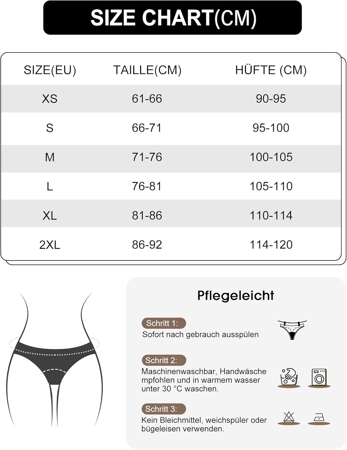 Detalle 2 de SHARICCA Perioden Unterwäsche Thongs – absorbierender Tanga für menstruierende Frauen und Mädchen