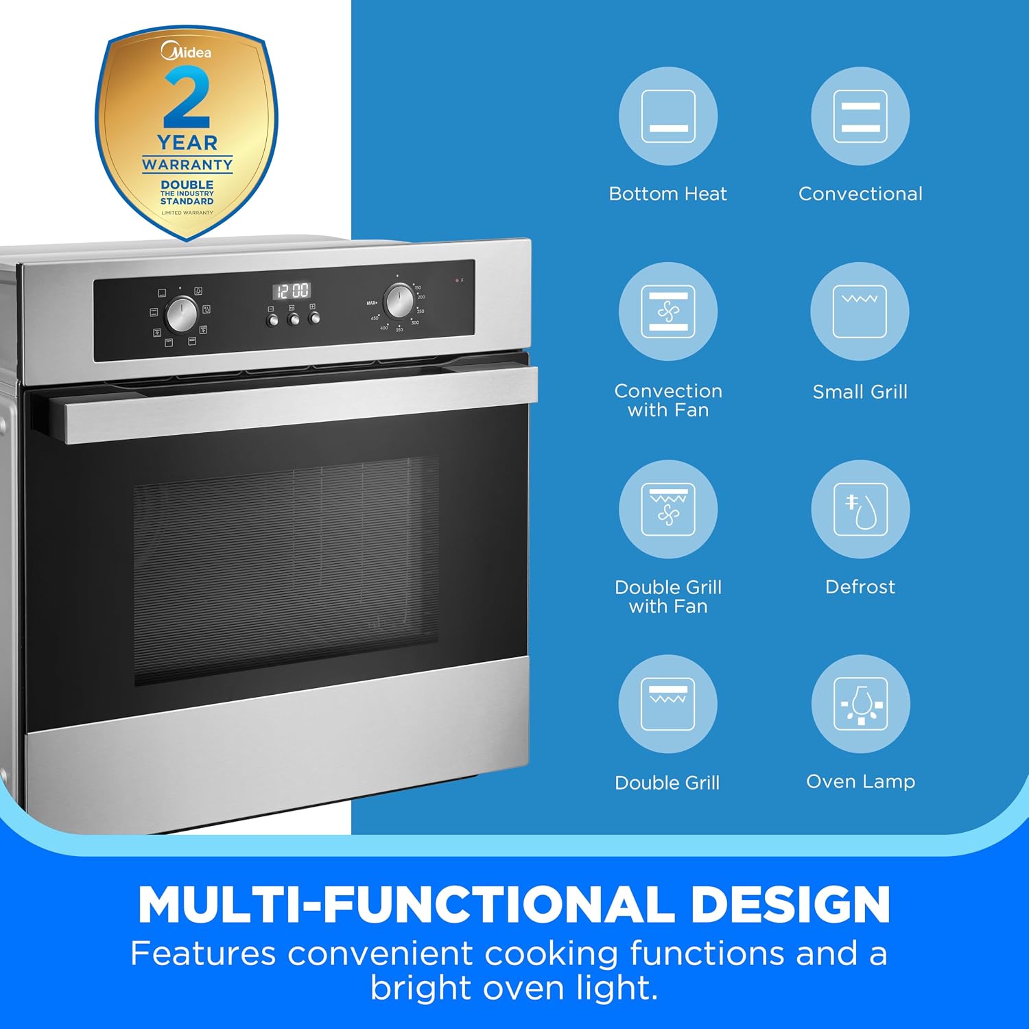 Detalle de Midea MEW24S2AST 24-Inch Built-In Wall Oven, 2.5 Cu. Ft., Convection