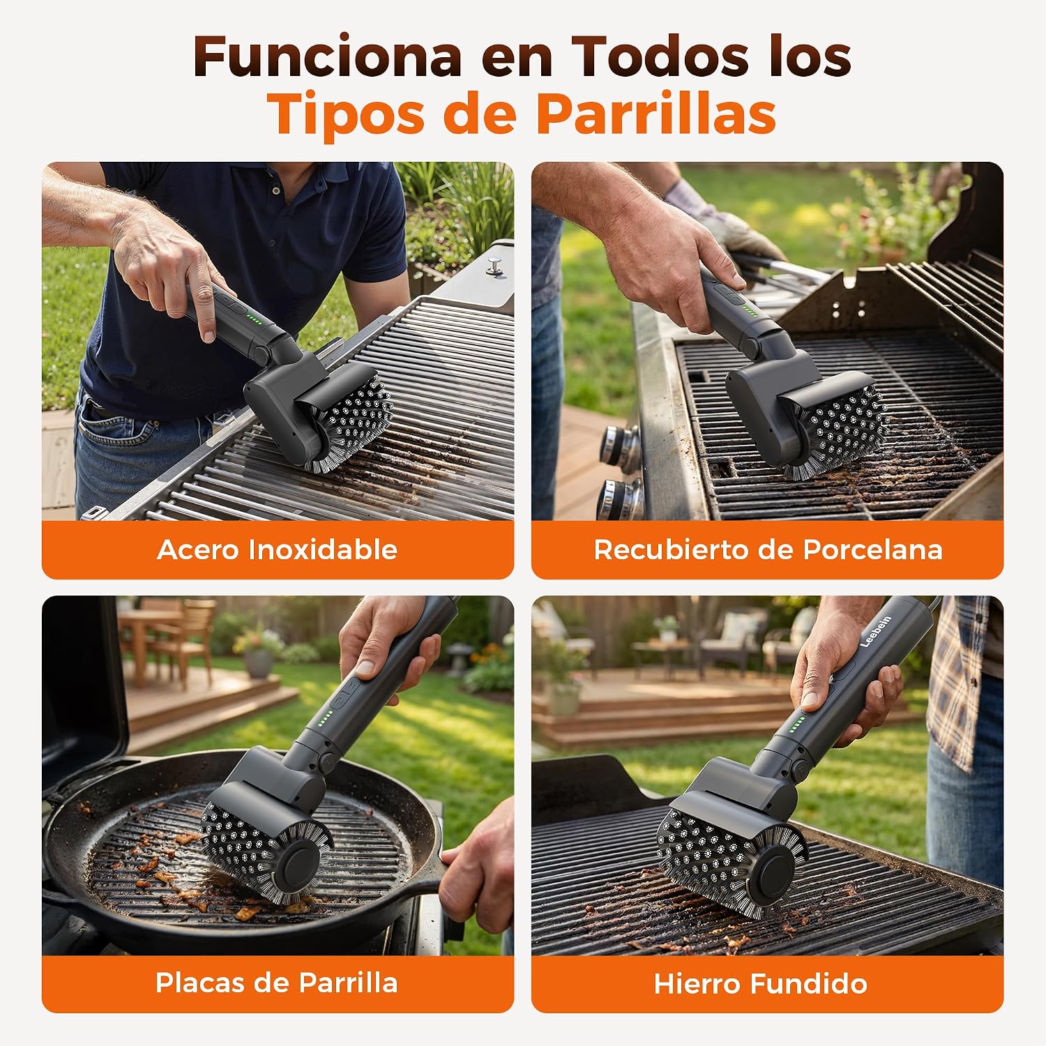 Thumbnail 5 de Leebein Cepillo Eléctrico para Barbacoa (2026) — 3 Velocidades, 3 Cabezas Intercambiables y Autonomía de 150 Min