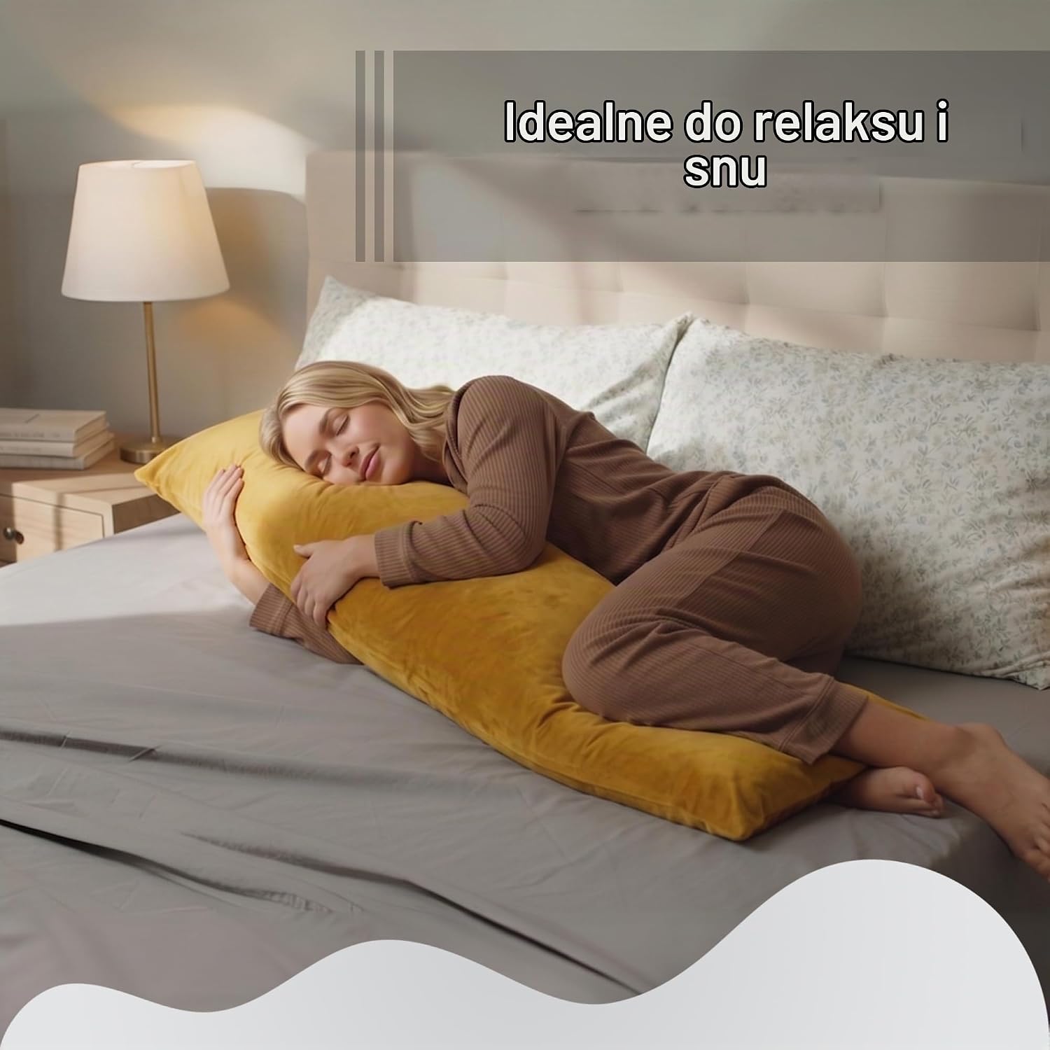 Detalle 2 de Totsy Baby poduszka do spania na boku 40 × 145 cm, musztardowa, z poszewką