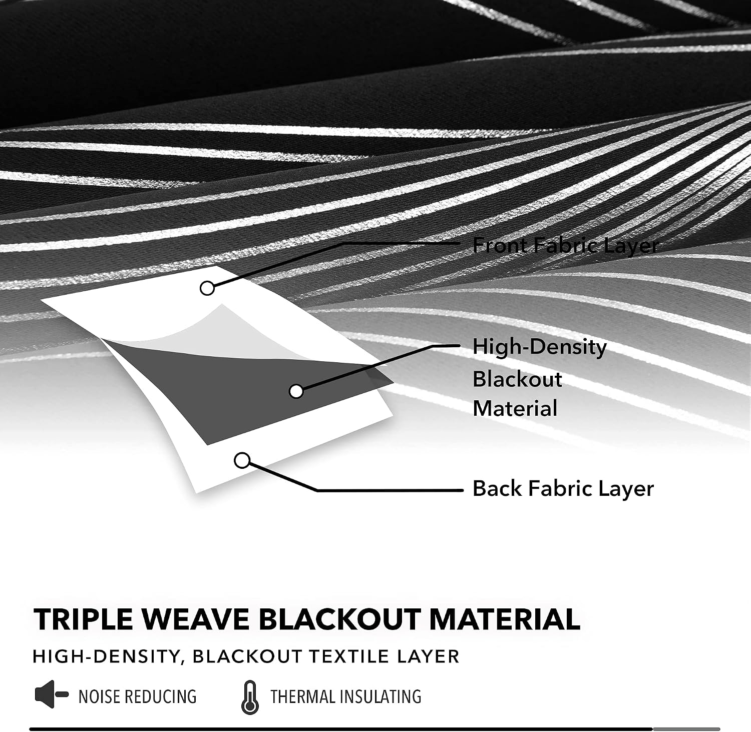 Thumbnail 4 de Deconovo Wave Line Foil Printed Thermal Blackout Curtains, 46 x 90 inch, eyelet (two panels)