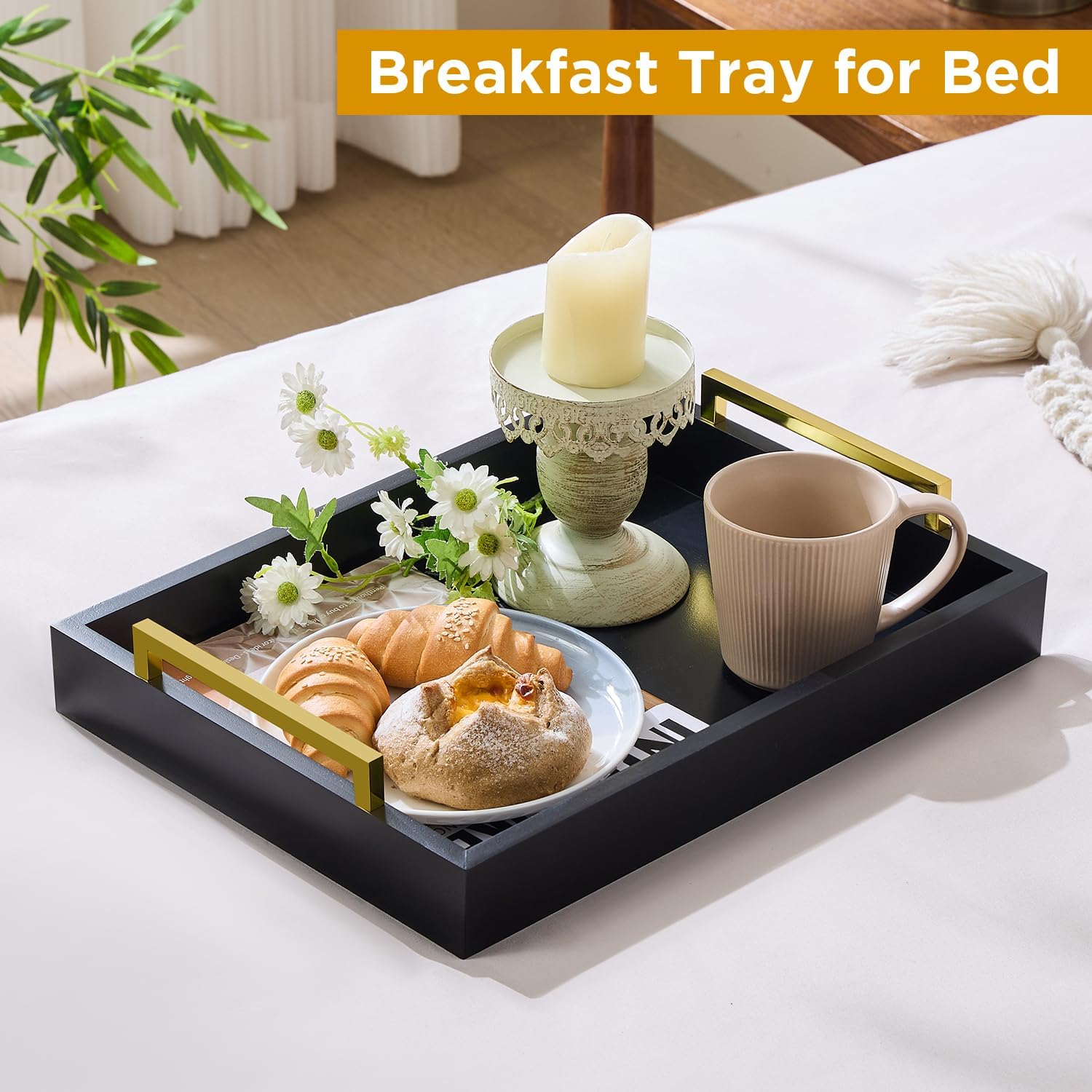 Detalle de Moonlit Pond 19465051- Black Serving Tray, 40 x 30 cm with Handles