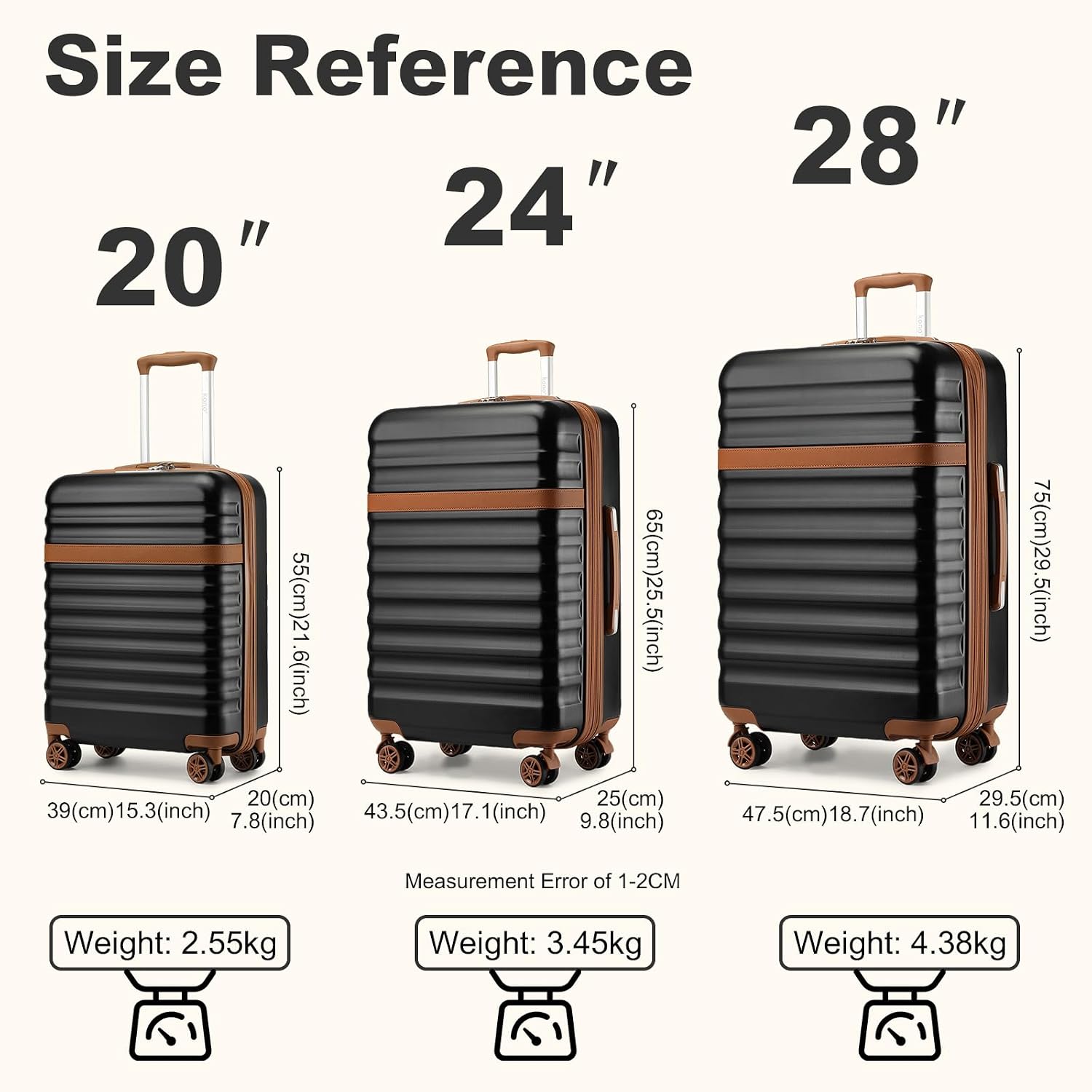 Thumbnail 1 de Kono 28 Inch Large Expandable Suitcase – Lightweight ABS+PC Hard Shell with 4 Spinner Wheels and TSA Lock (Black/Brown)