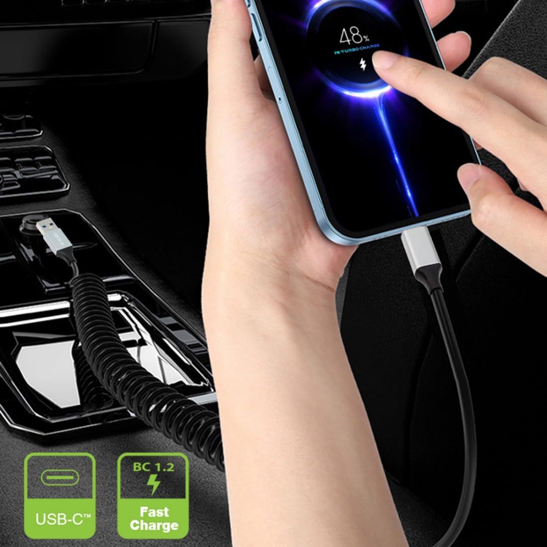 Detalle de chenyang USB 3.0 Spiralkabel – USB C auf USB 3.0 Stecker, 1,0 m Spiralarm, Hochgeschwindigkeits-Datenübertragung