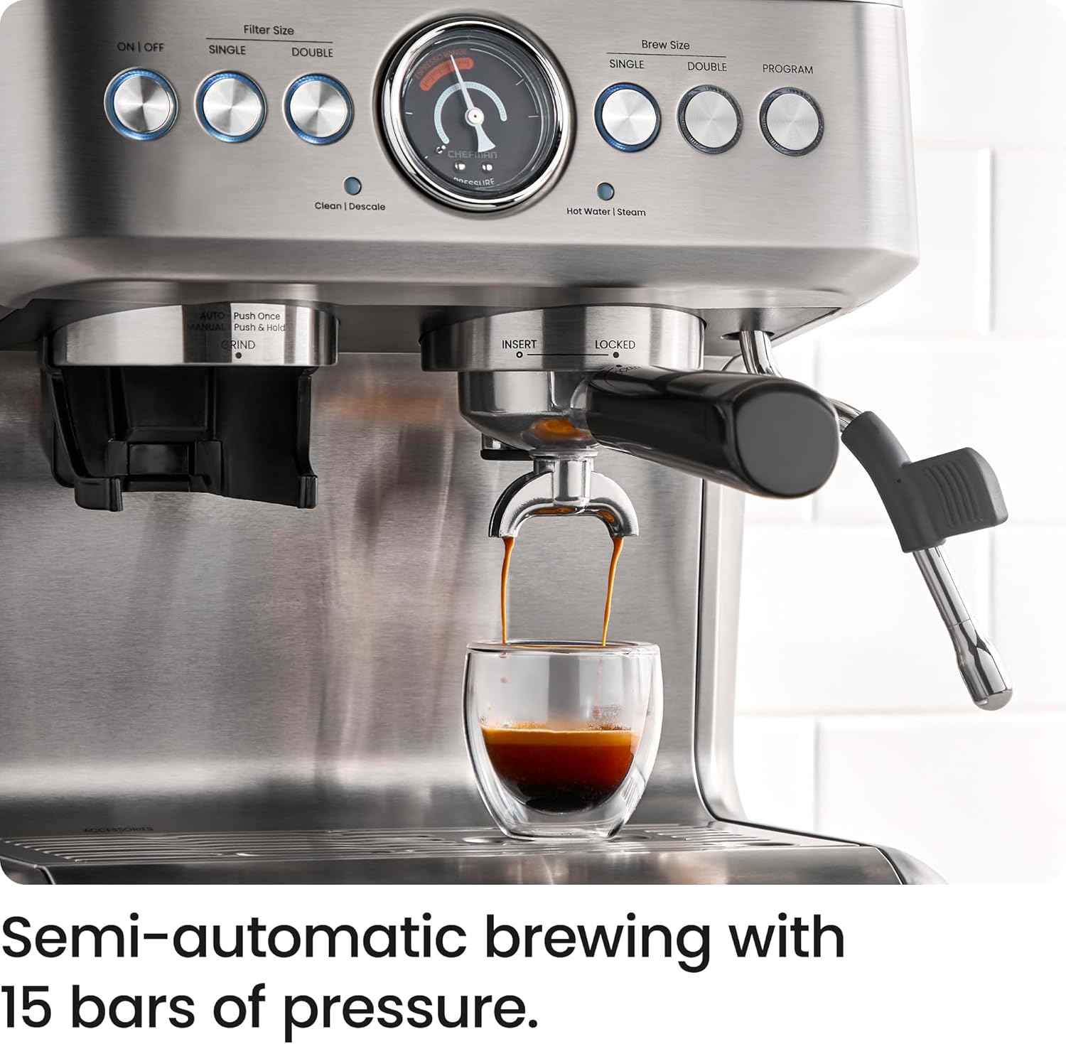 Thumbnail 3 de Chefman Crema Supreme 15 Bar Espresso Machine with Milk Frother: All-in-One Semi-Auto with Built-In Grinder
