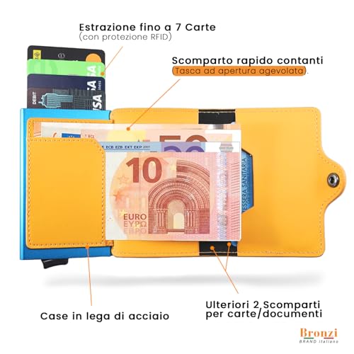 Detalle de Bronzi Nuovo Portafoglio Porta Carte Credito – Portafoglio Uomo Slim in Pelle sintetica con protezione RFID, giallo