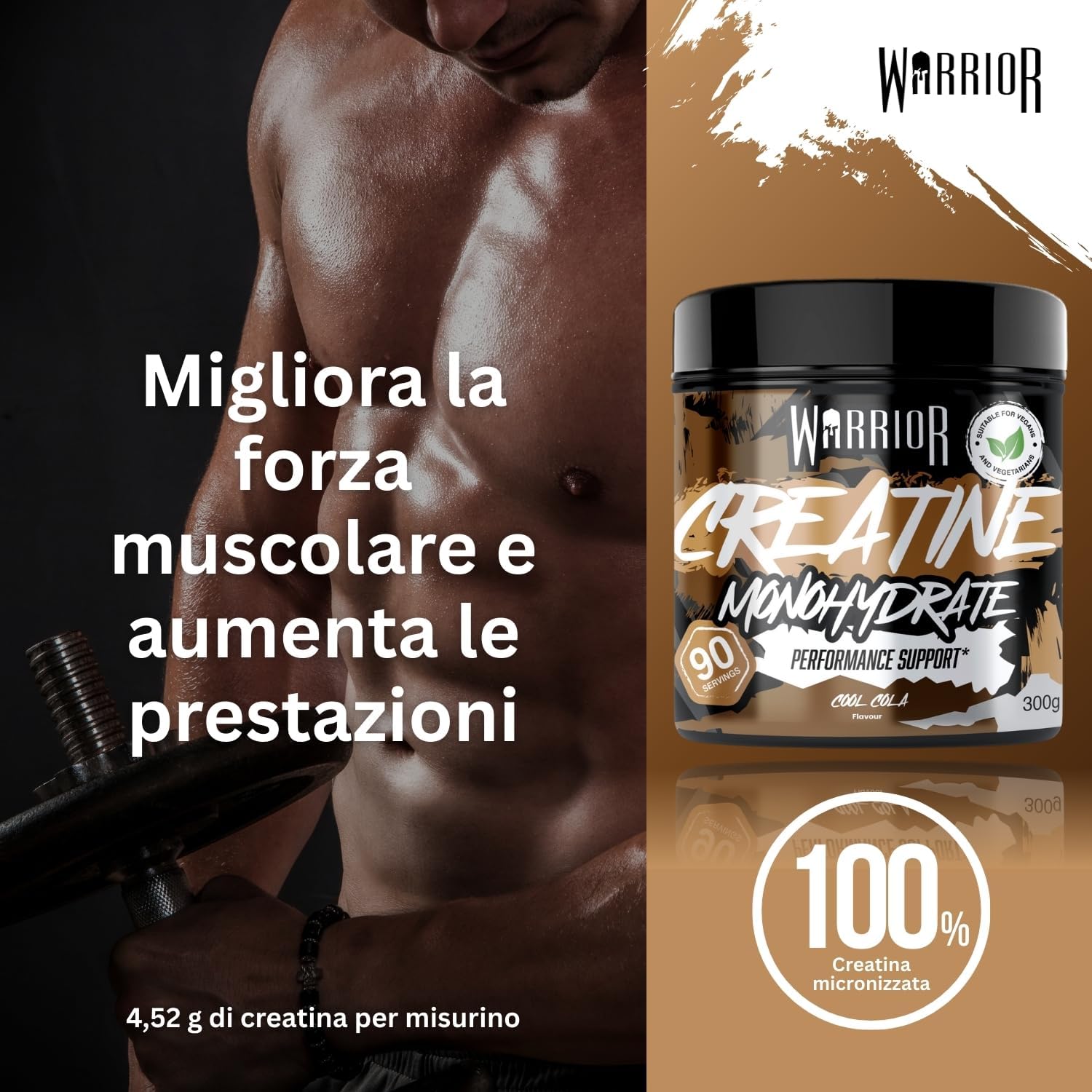 Detalle 2 de Warrior Creatina Monoidrata in Polvere 300 g – pura creatina monoidrata micromizzata per massa, forza e recupero