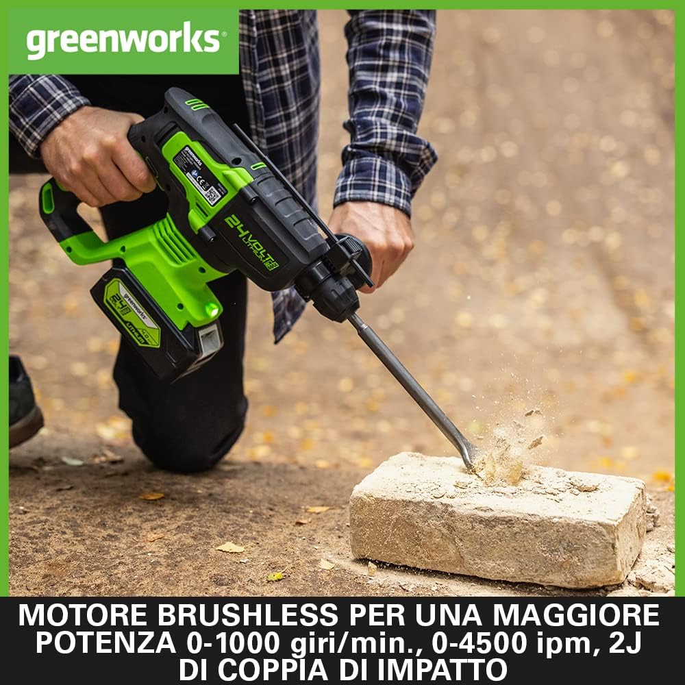Detalle 2 de Greenworks GD24SDS2 24V trapano a percussione SDS 🔨