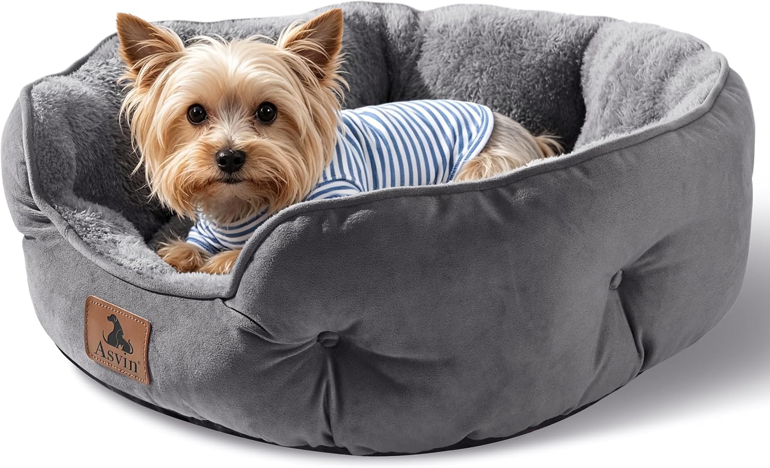 Detalle 2 de Asvin CB-M-GY-ZZ-LM Round Pet Bed, 25-Inch Sherpa Fleece, Washable