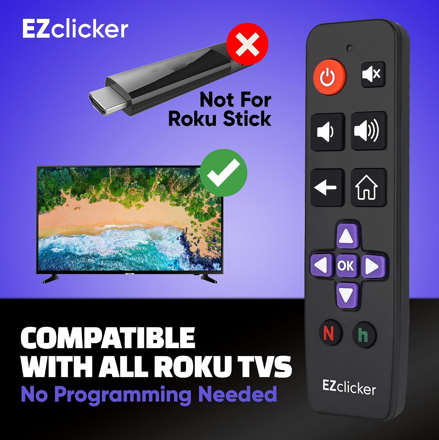 Detalle 2 de Roku Replacement TV Remote Big Button with Easy Use