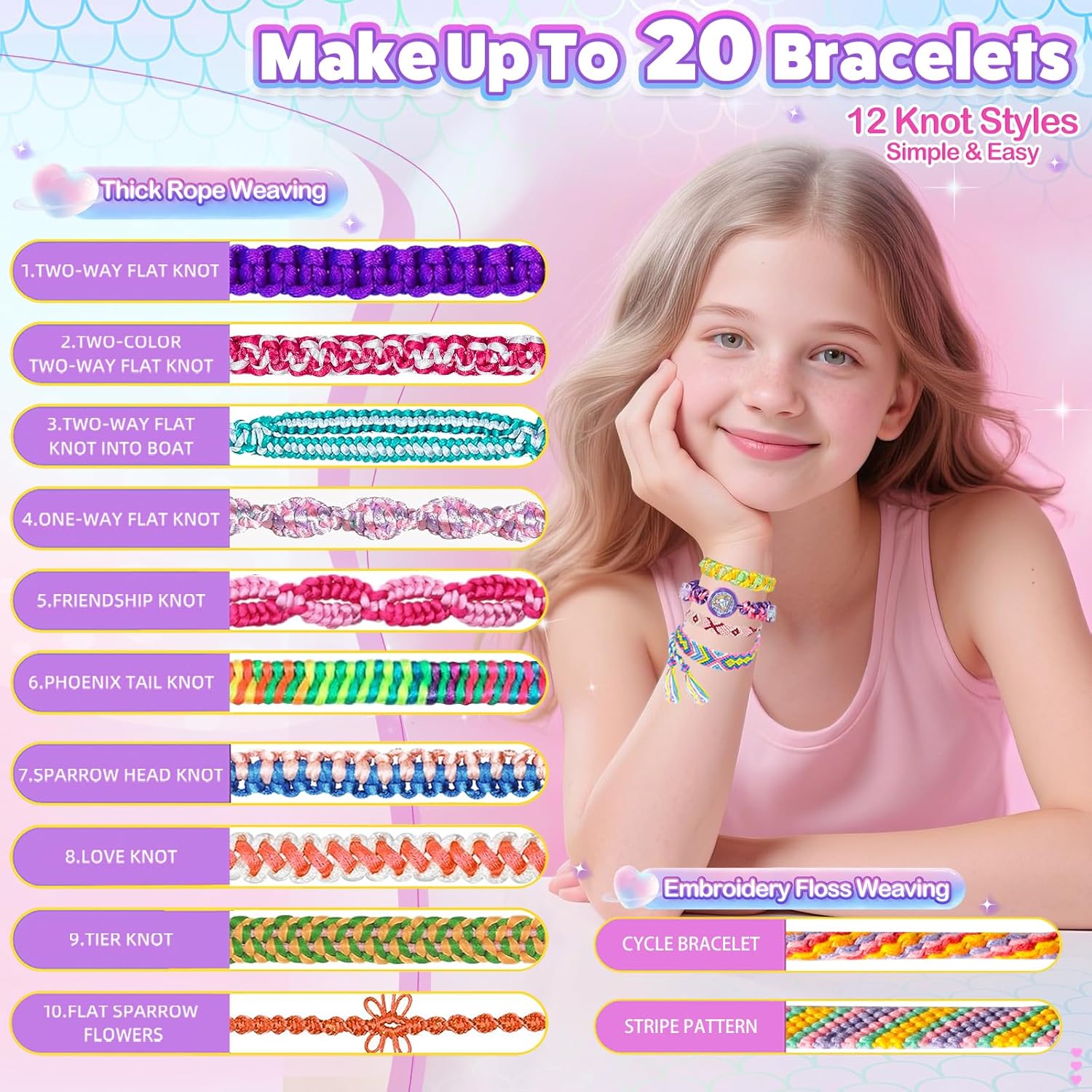 Thumbnail 6 de Euclidean Cube Bracelet Making Kit for Girls — 2 in 1 Fishtail Shape DIY Jewellery Kit (Rose Red)