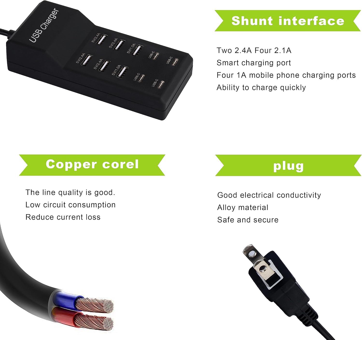 Detalle 2 de Wyssay 50W 10-Port USB Charging Station (4 USB-C + 6 USB-A) for iPhone, iPad, AirPods & more